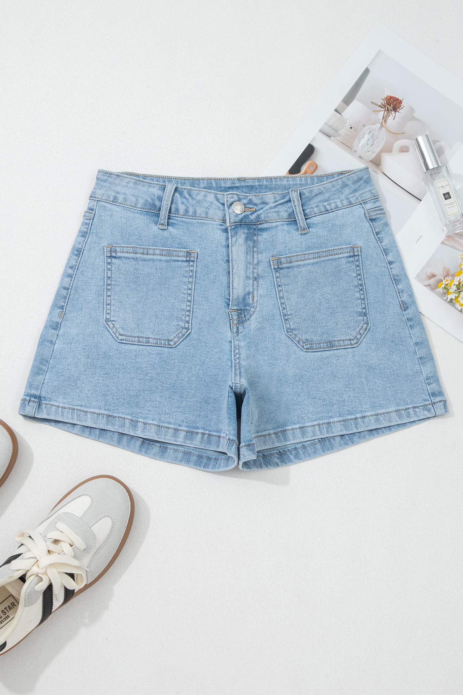 Myosotis High Rise Patch Pocket Denim Shorts