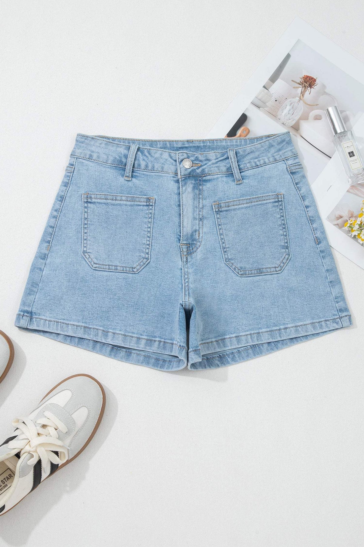 Myosotis High Rise Patch Pocket Denim Shorts