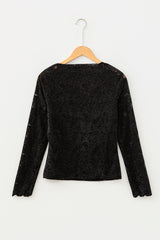 Black Elegant Stand Neck Lace Long Sleeve Top