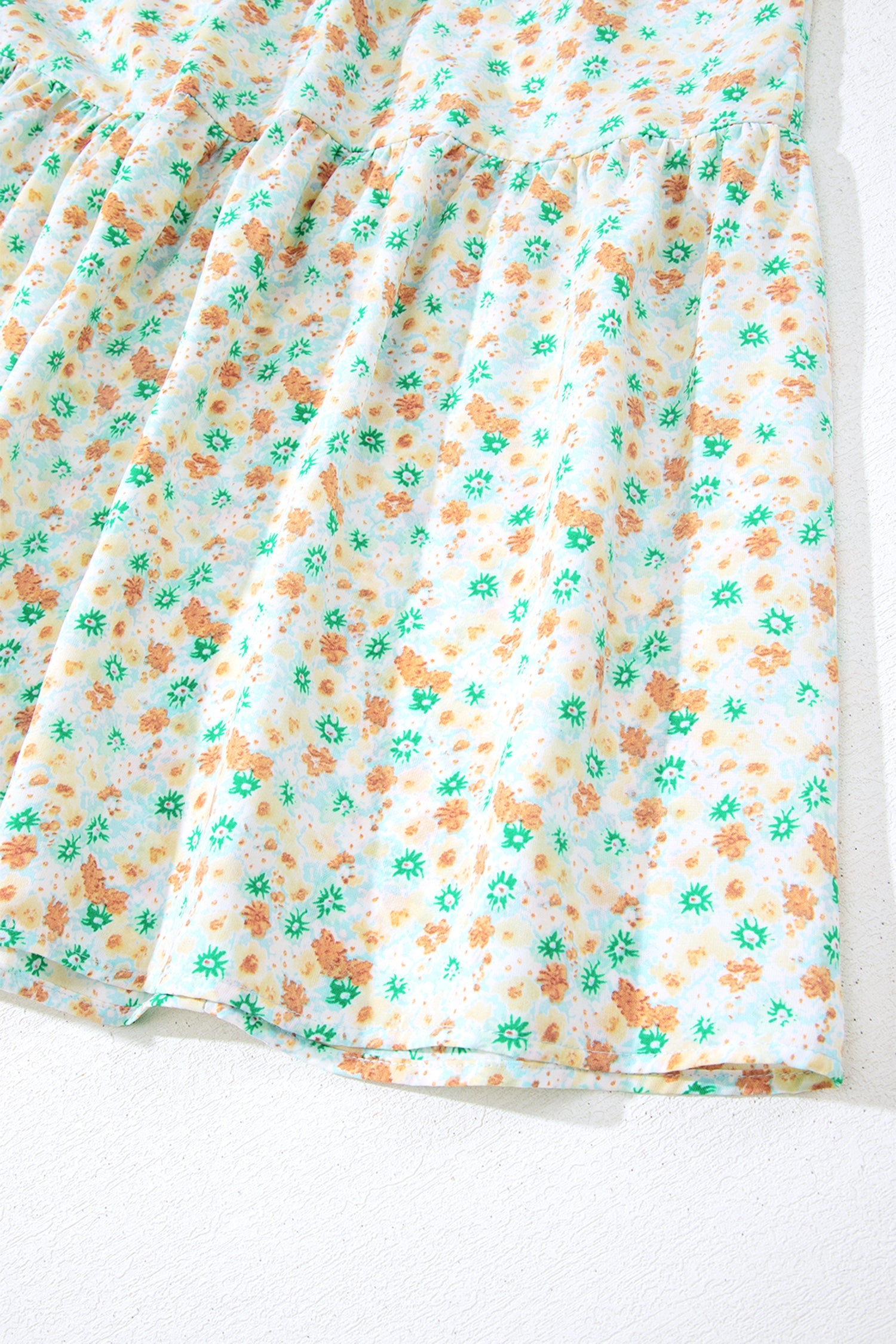 Pink Floral Short Bubble Sleeve Shirred High Waist Maxi Dress