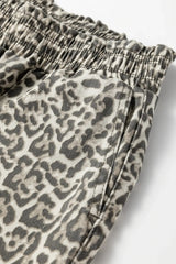 Brown Leopard Print Raw Hem Elastic Waist Loose Pull On Jeans
