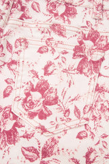 Pink Vintage Floral Print Denim Shift Pants
