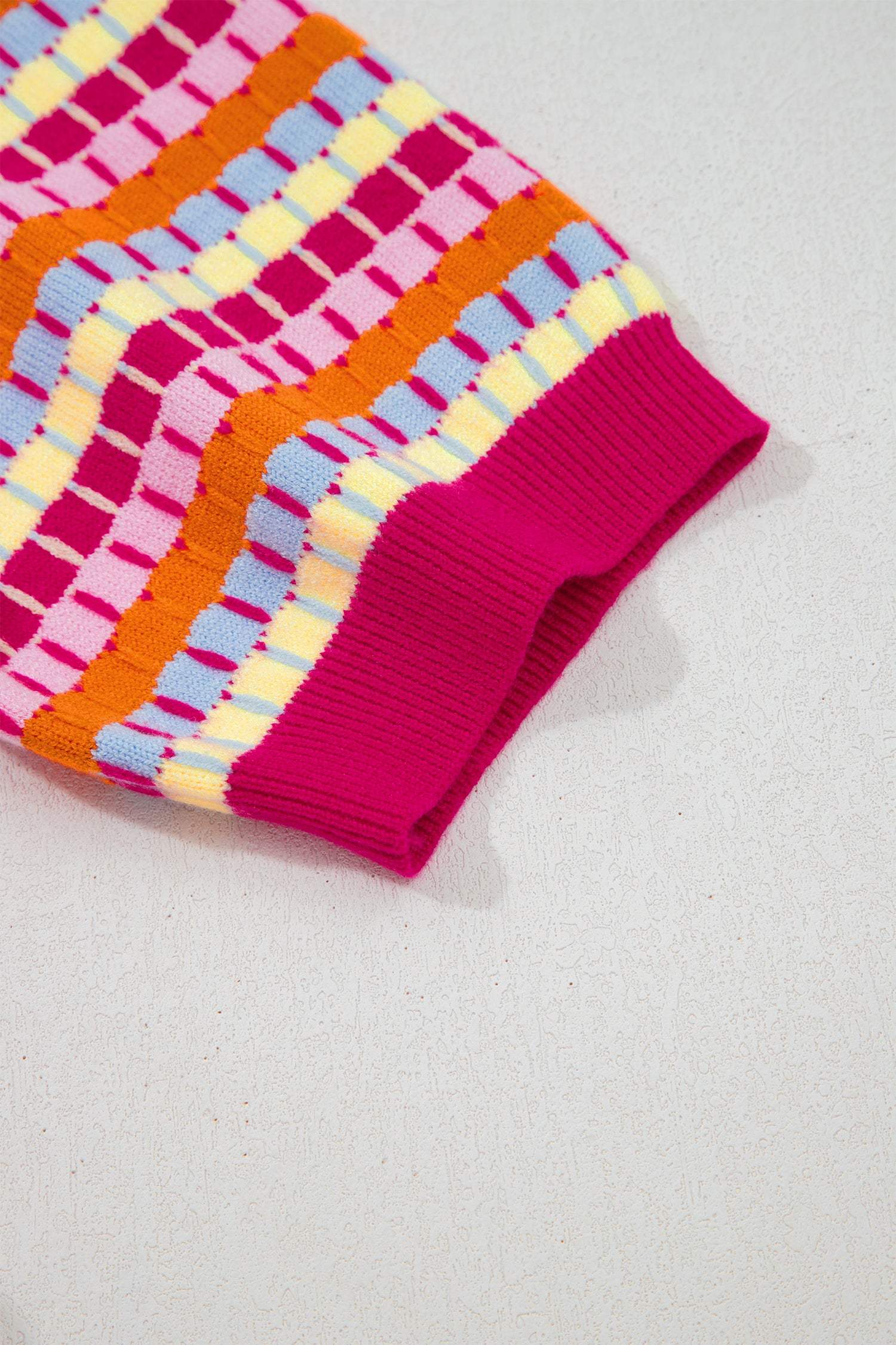 Orange Abstract Striped Knit Short Sleeve Sweater