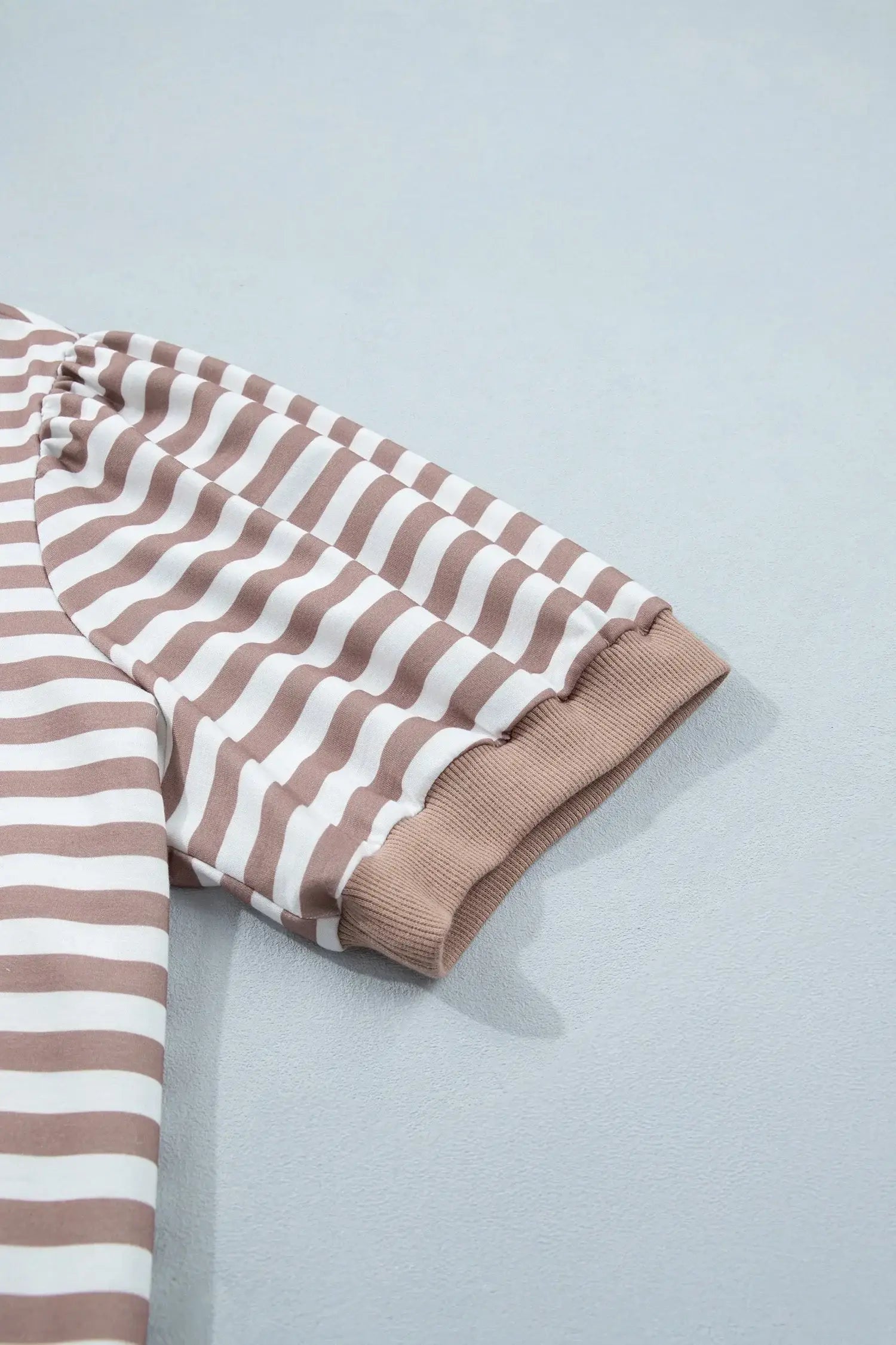 Orange Stripe Ribbed Trim Round Neck Short Puff Sleeve Plus T Shirt