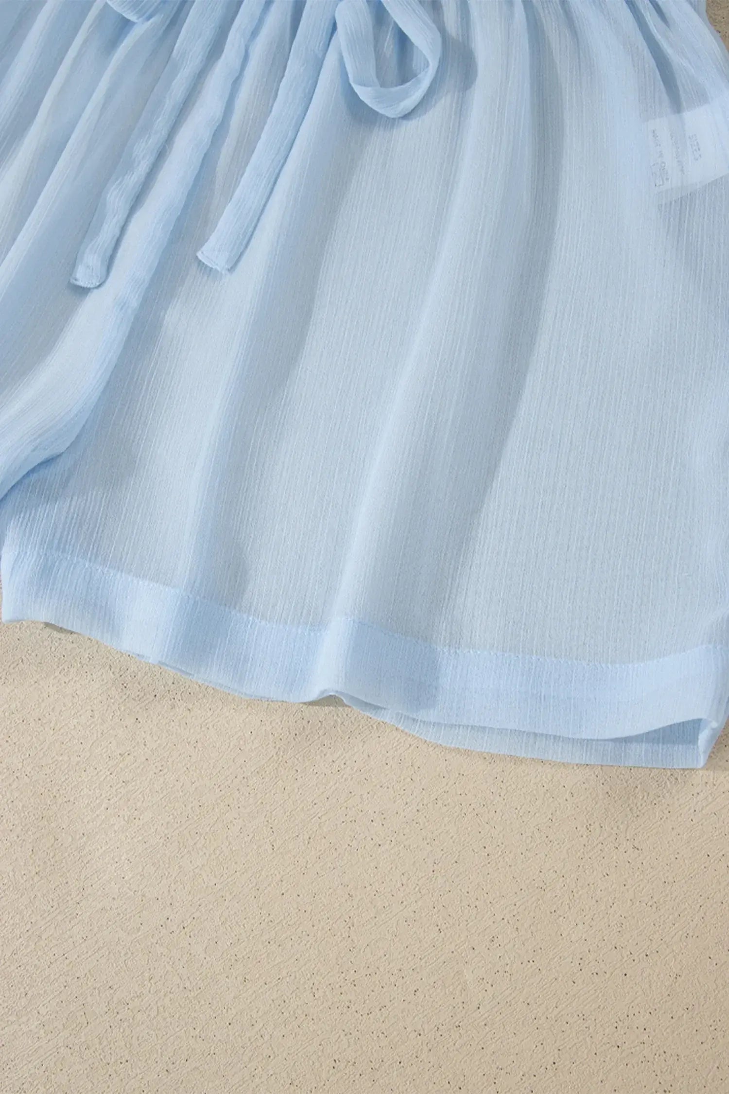Beau Blue Sheer Tunic Shirt Drawstring Shorts 2pcs Swim Cover Up