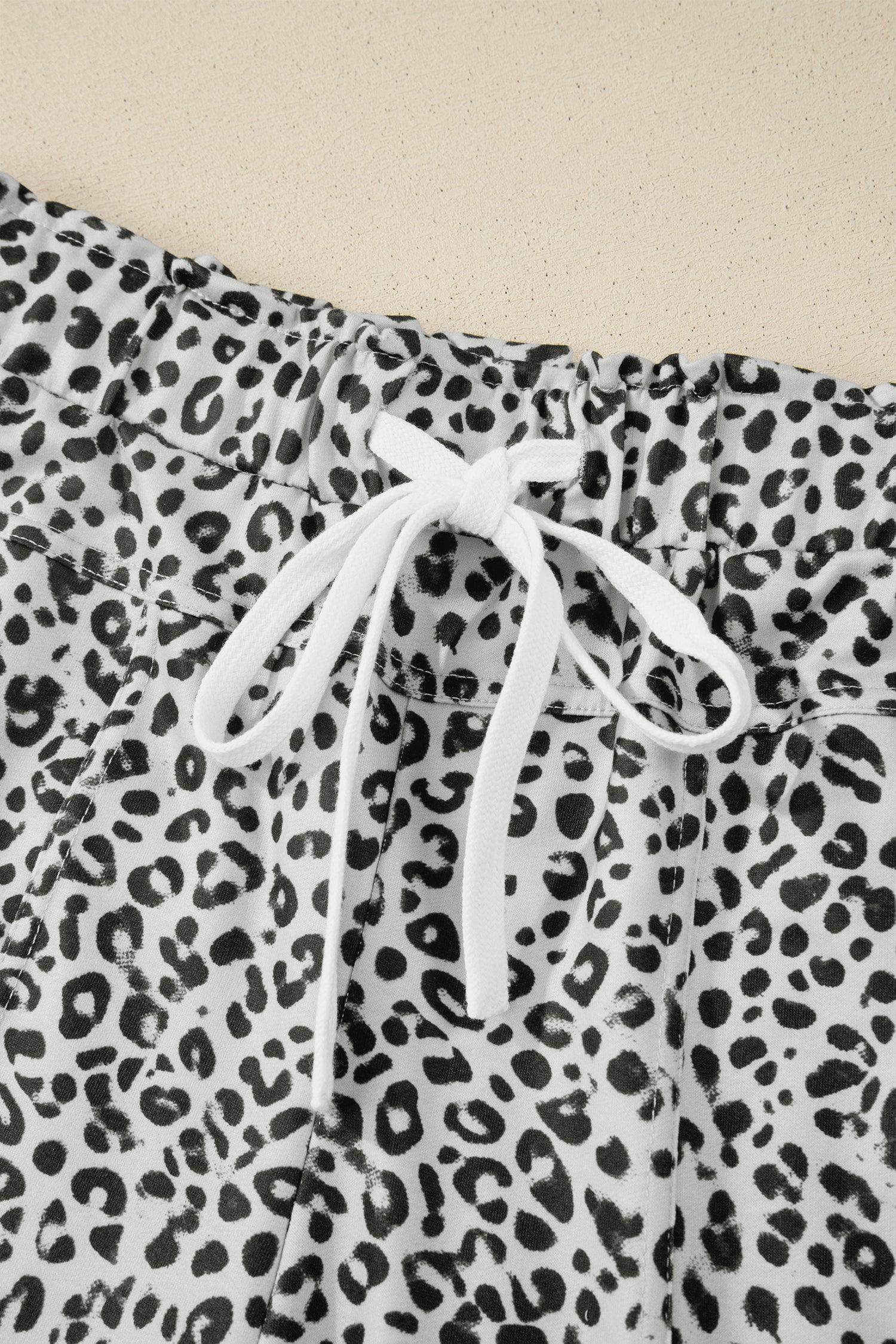 Khaki Animal Print Wide Leg Terry Knit Pants