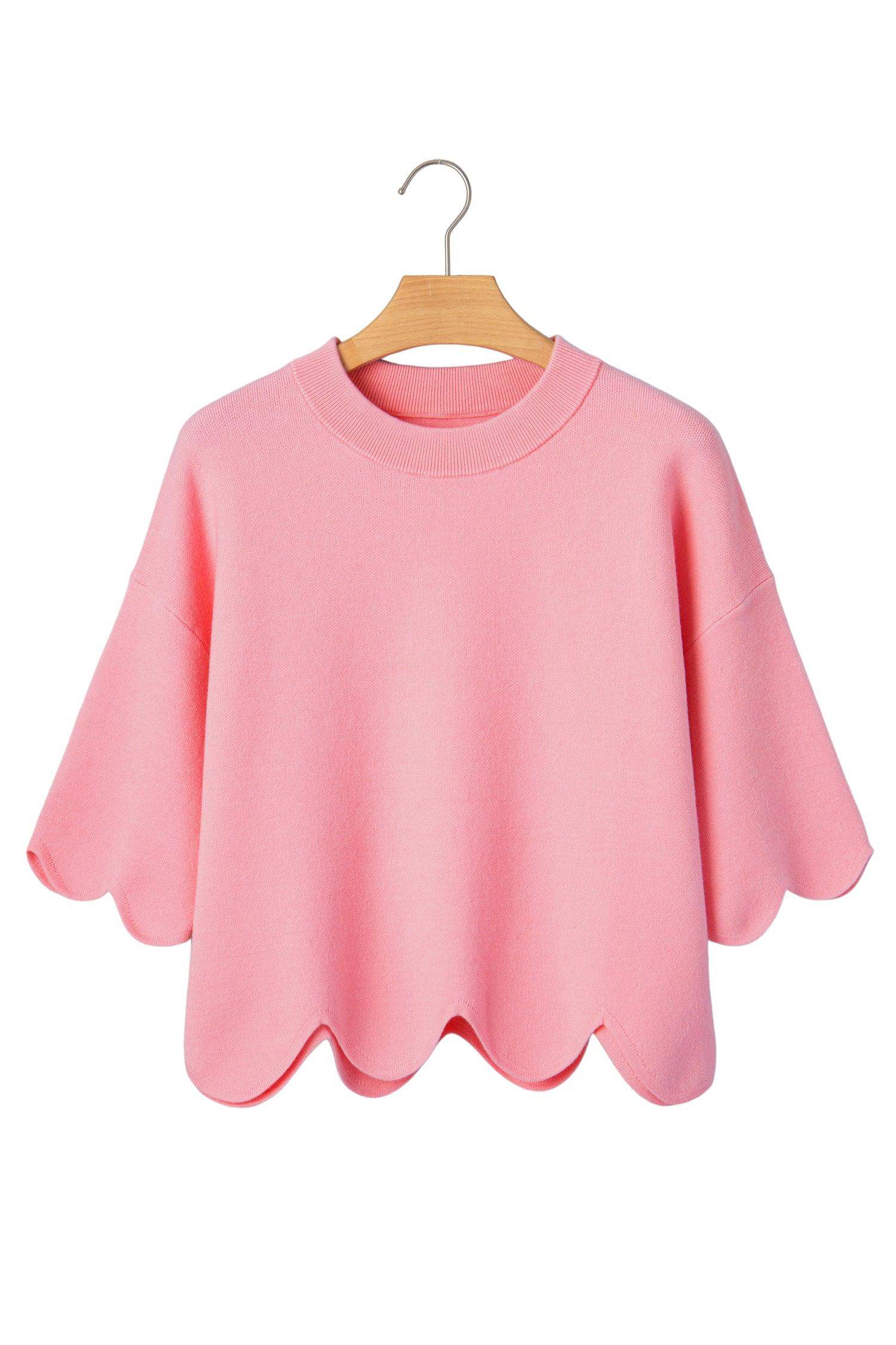 Myosotis Scalloped Hem 3/4 Sleeve Sweater Top