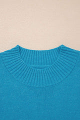 Blue Contrast Stitch Trim Knot Side Mock Neck Sweater Vest