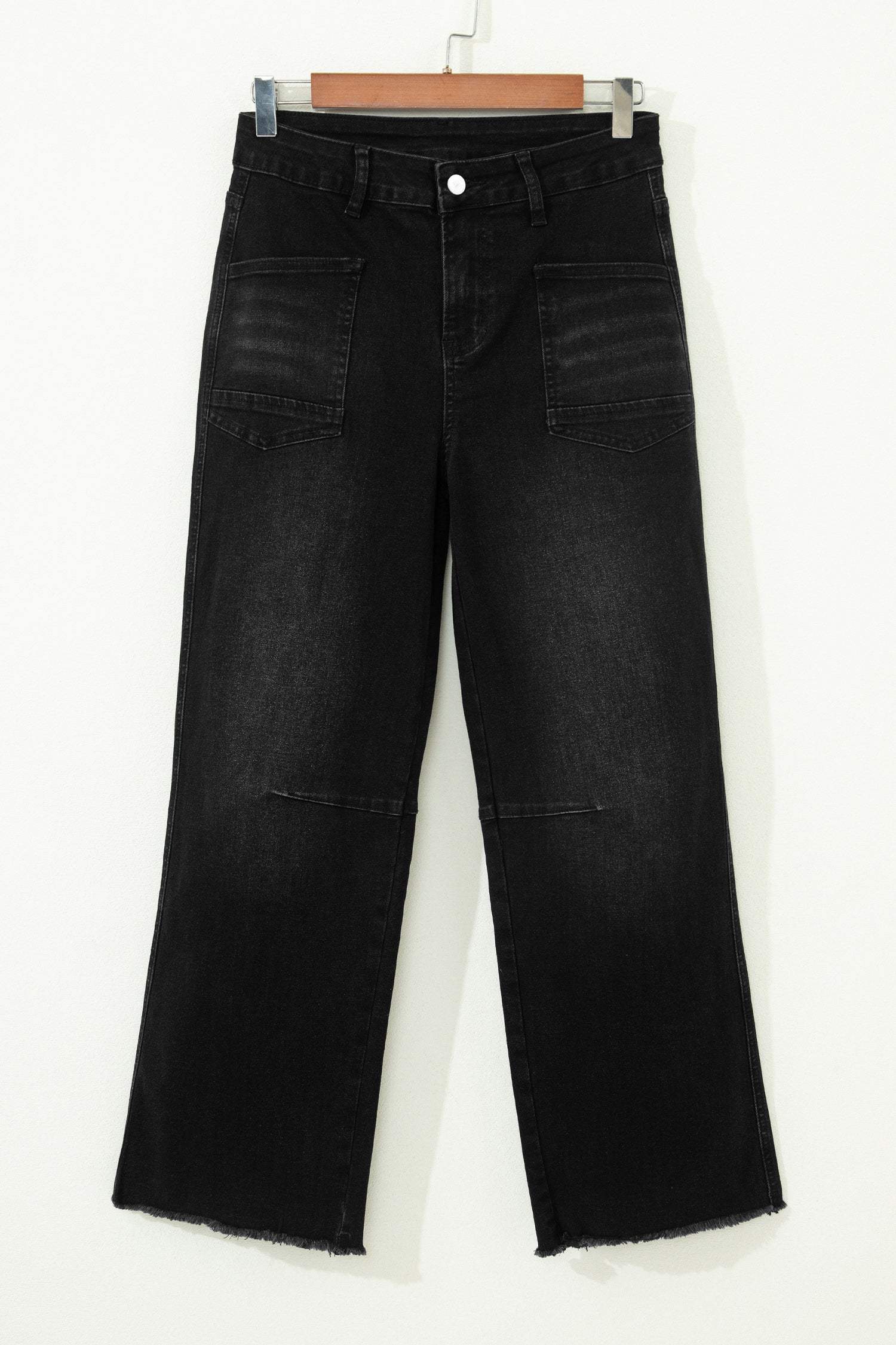 Black Frayed Cropped Straight Jeans