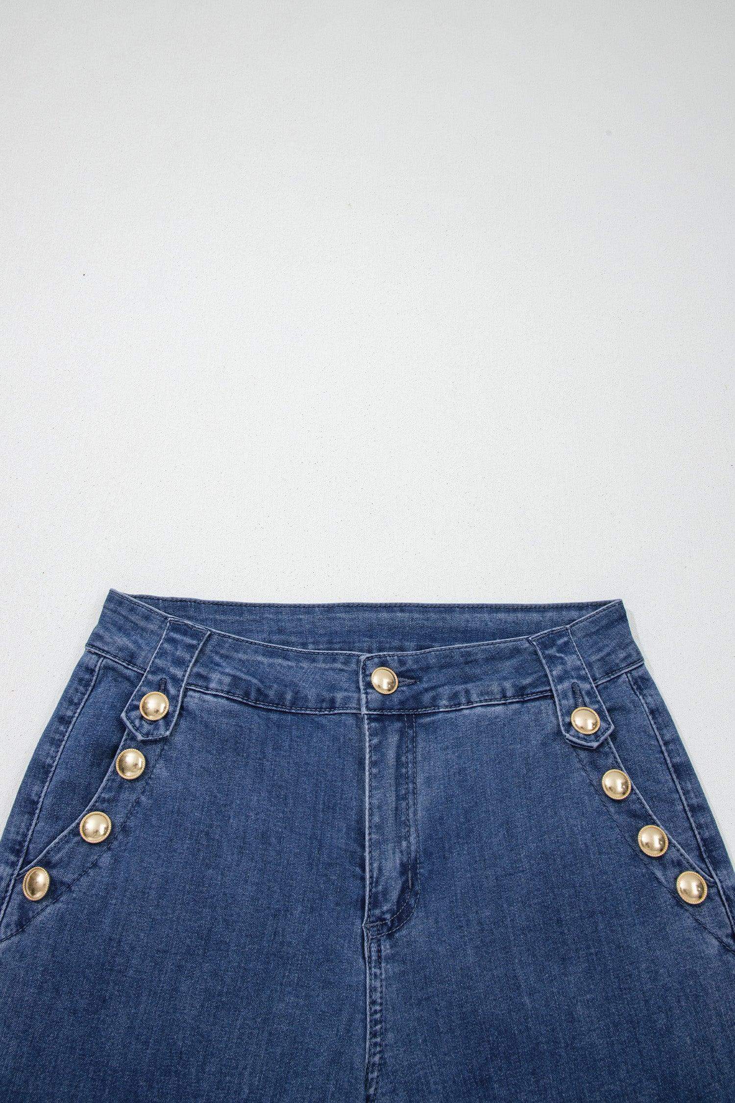 Ashleigh Blue Golden Button Detail Rolled Edge Flare Leg Jeans
