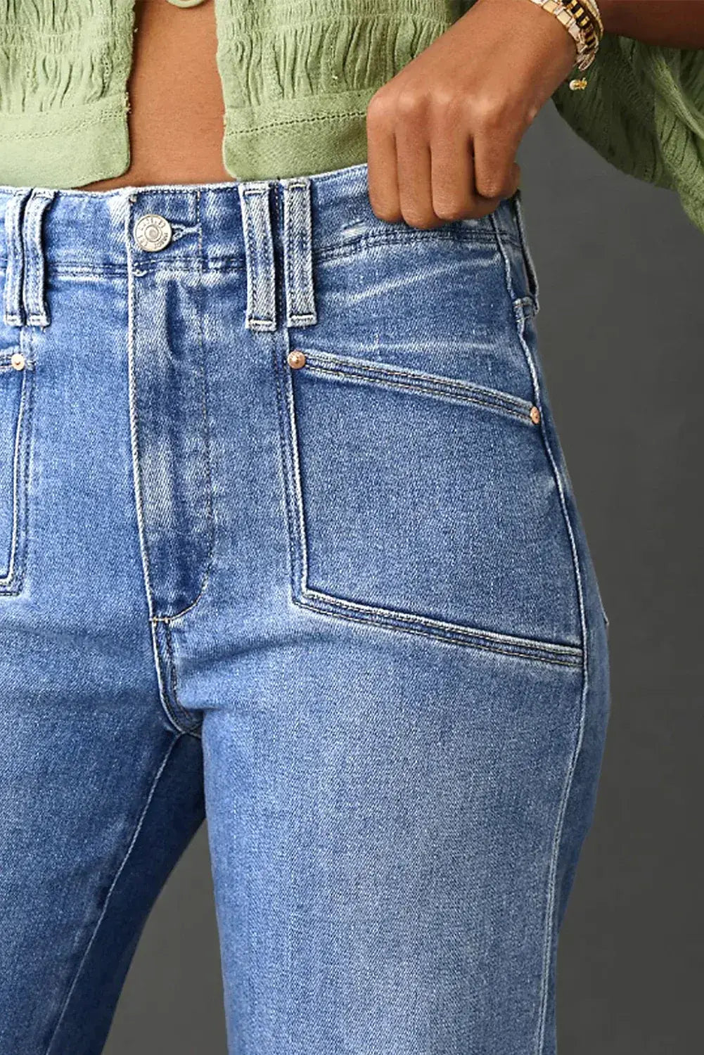 Beau Blue Loose Straight Leg Cropped High Waist Jeans