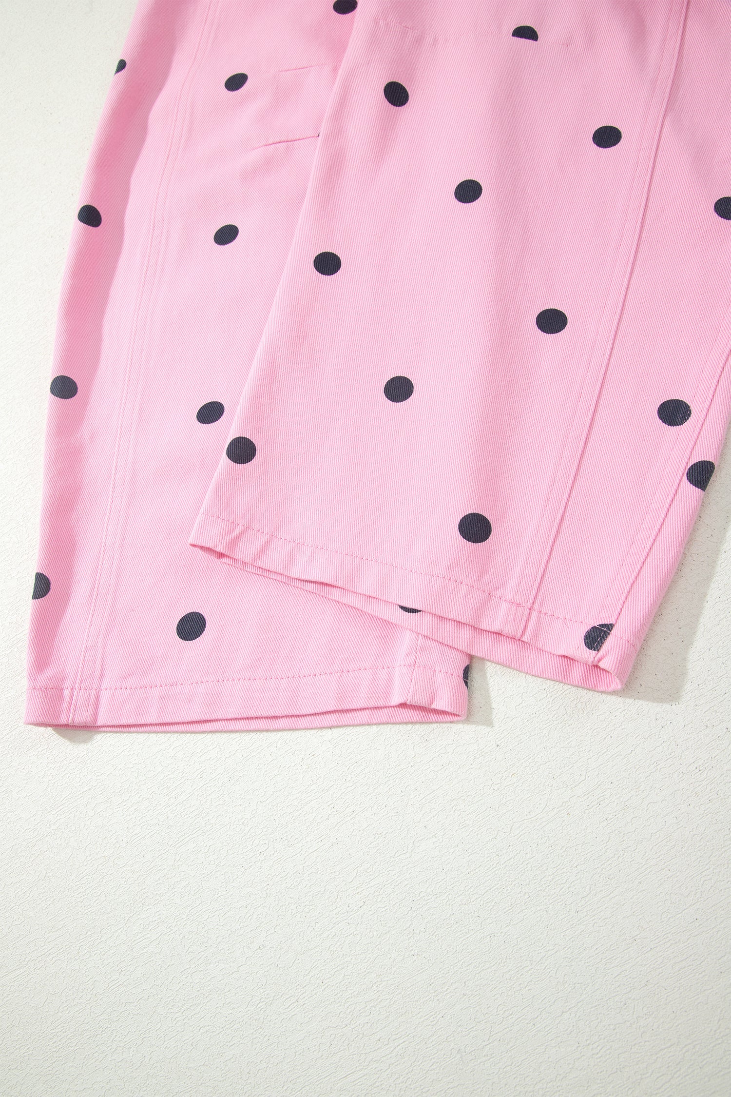 Light French Beige Polka Dot Print Bib Pocket Denim Barrel Overalls Jumpsuit