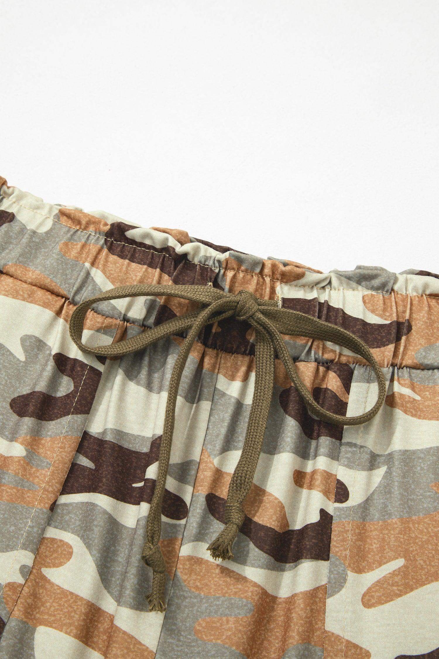 Green Camouflage Printed Drawstring Elastic Waist Jogger Pants
