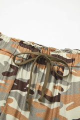 Green Camouflage Printed Drawstring Elastic Waist Jogger Pants