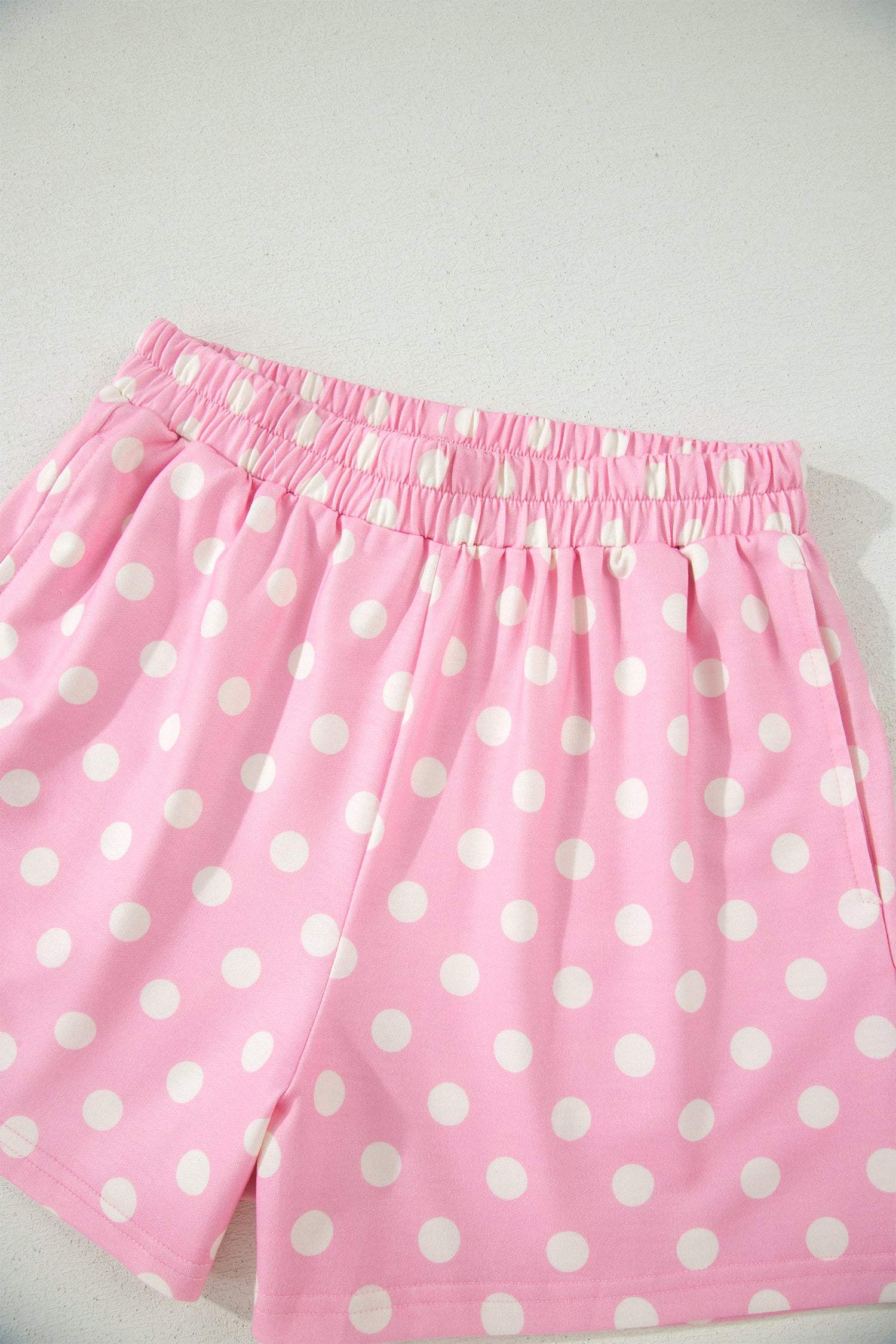 Green Polka Dot Print Color Block Trim Mock Neck Short Set
