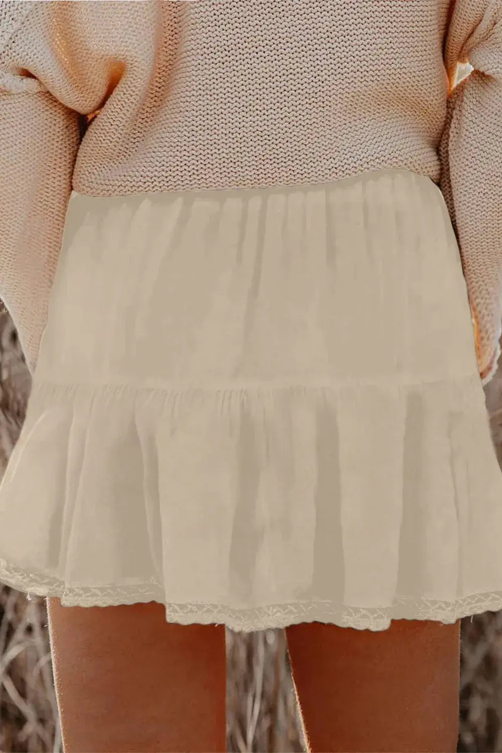 Navy Blue Plus Size Frilled Elastic Waist Lace Trim Boho Ruffled Shorts