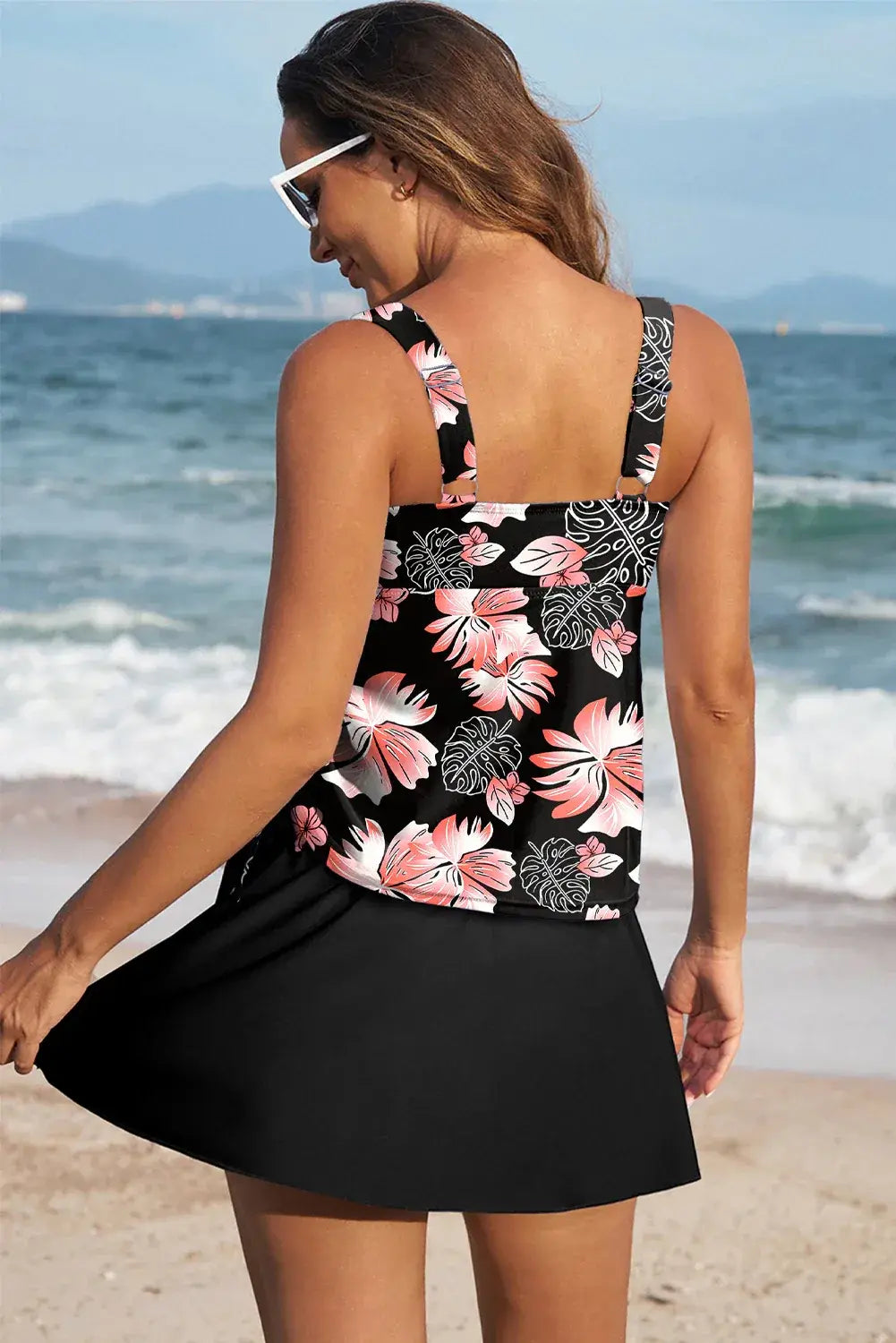 Blue Scoop Neck Adjustable Tankini and Matching Skort Bathing Suit