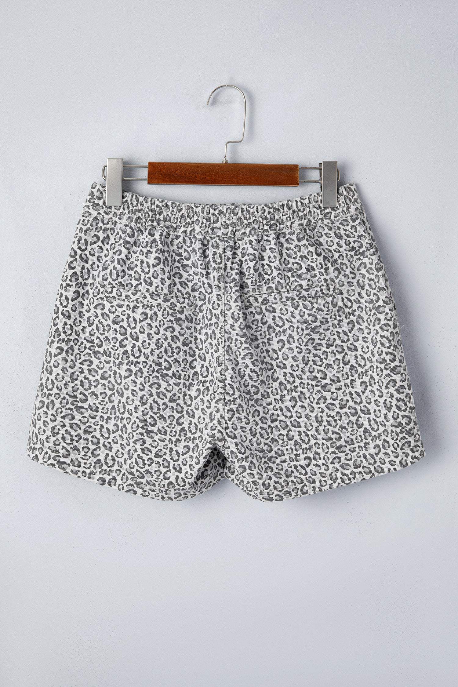 Gray Leopard Print Wrap Front Denim Shorts