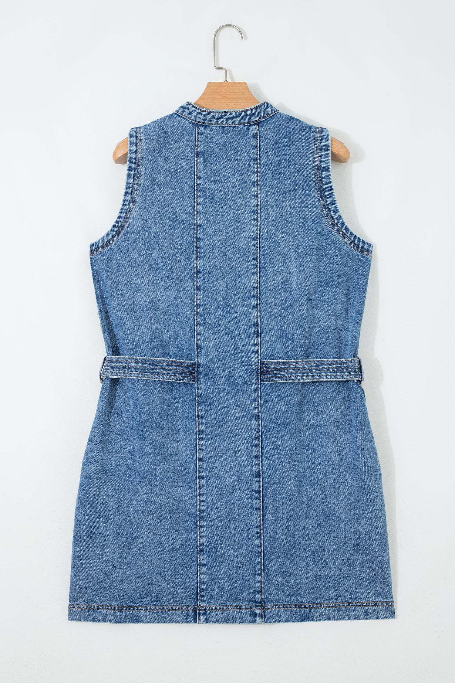 Myosotis Western Belt Button Down Sleeveless Denim Short Dress