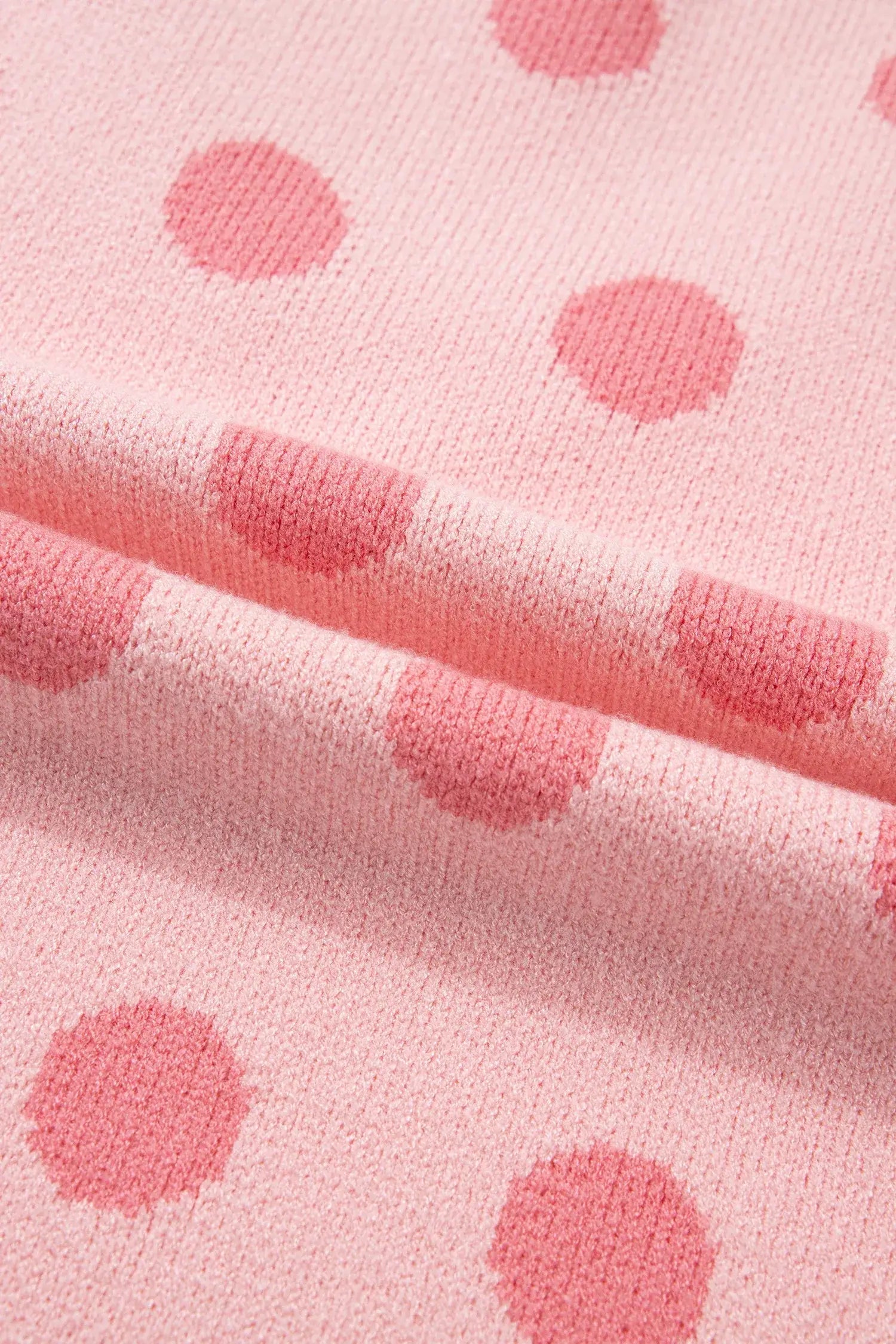 Pink Polka Dot Puff Short Sleeve Sweater Top