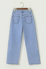 Beau Blue Contrast Stripe Frayed Side Panel Patchwork Shift Jeans
