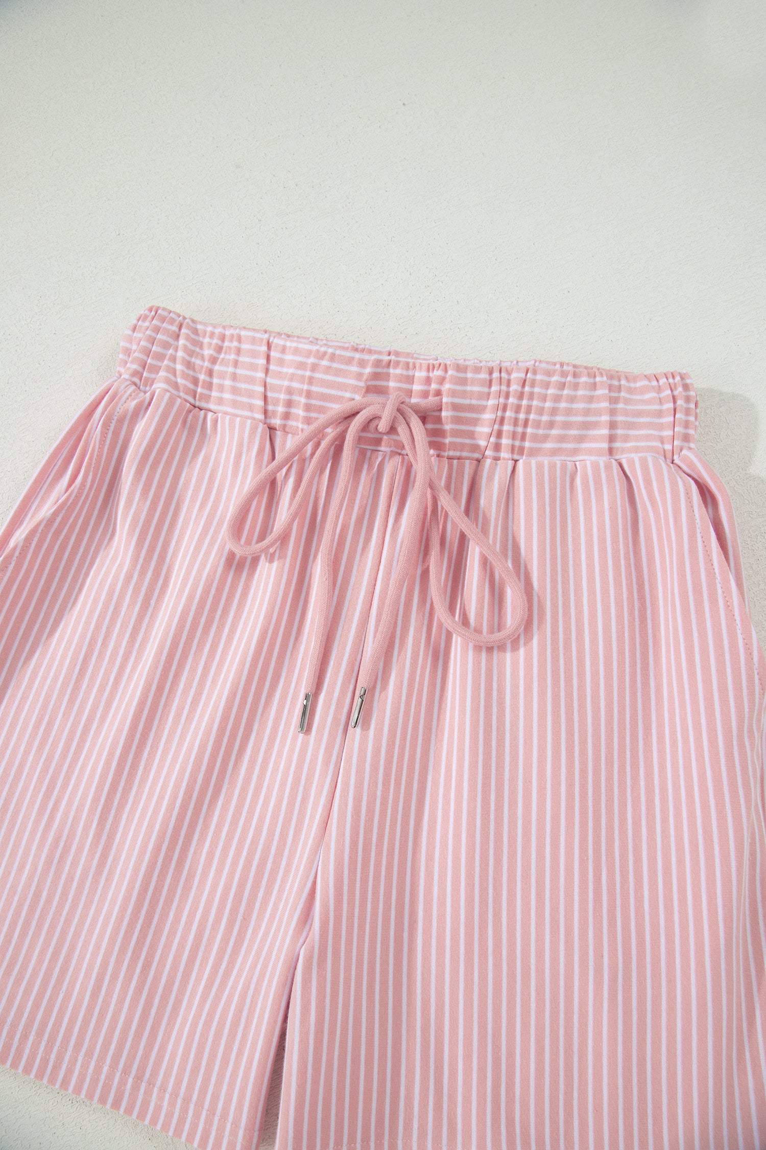 Khaki Stripe Dolman Sleeve Polo Shirt and Drawstring Shorts Set