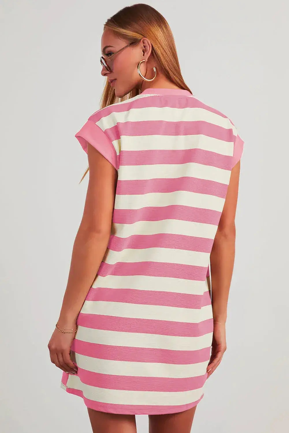 Black Stripe Cap Sleeve Shift T Shirt Dress