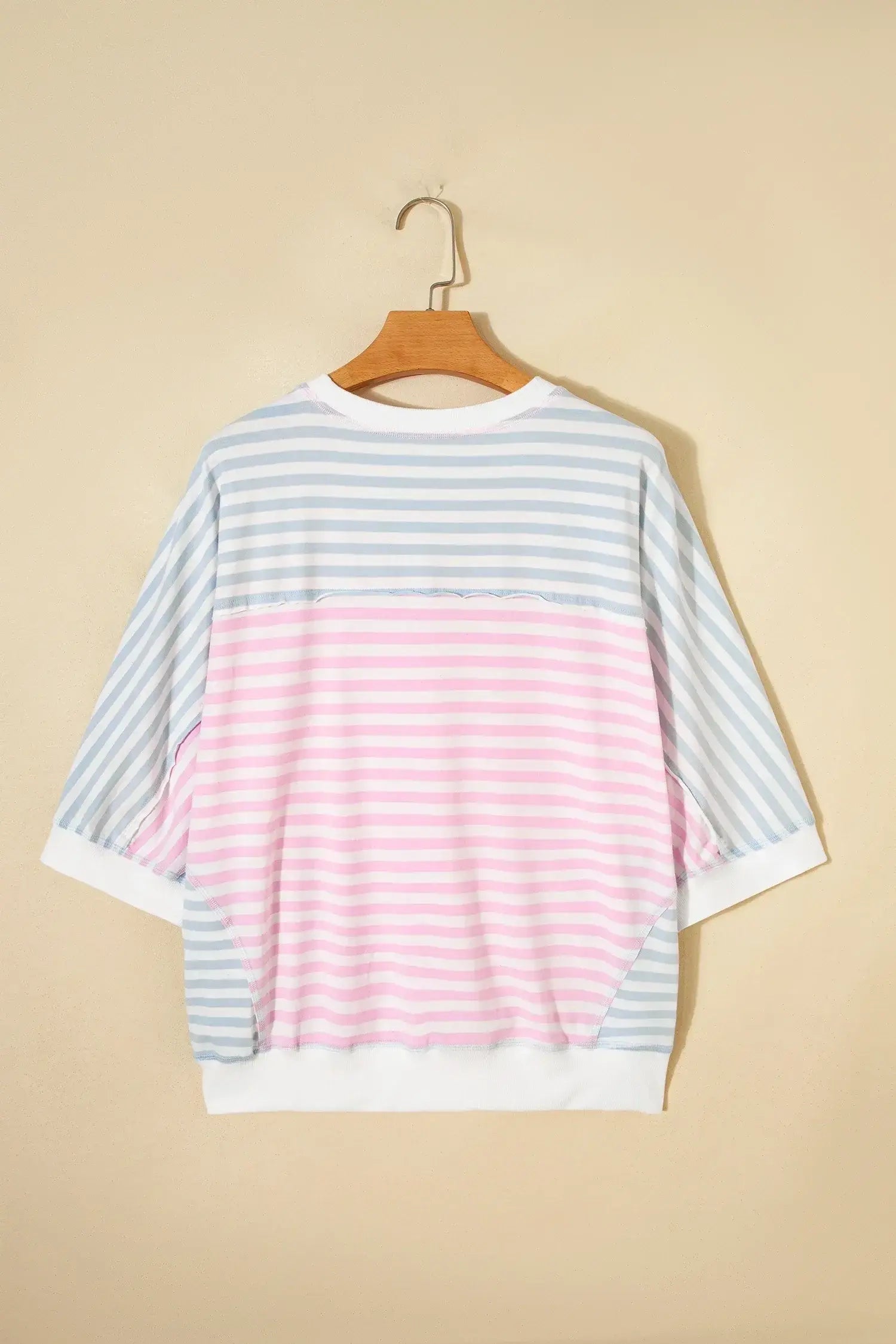 Casual Stripe Oversize Dolman Sleeve Patchwork T Shirt