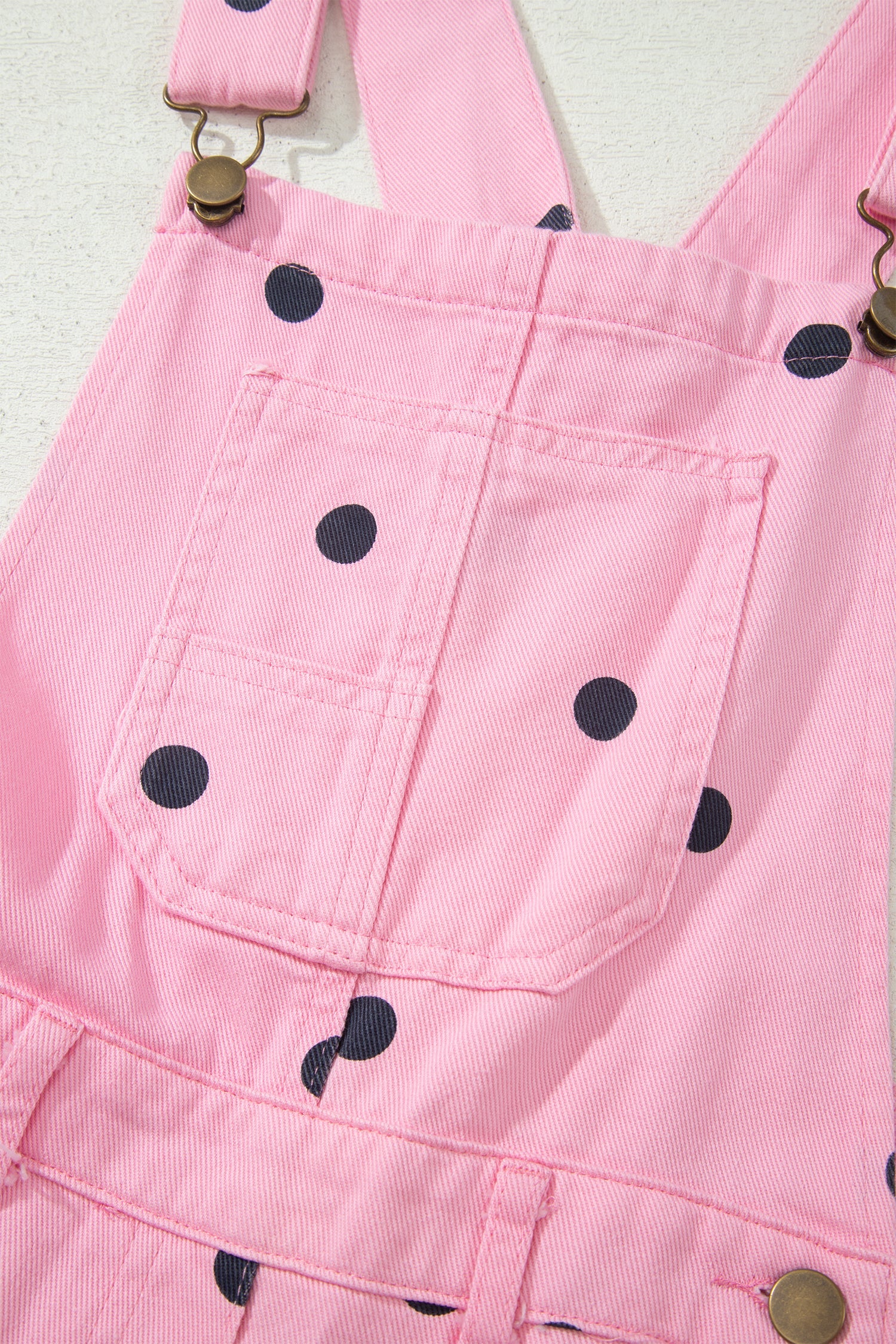 Light French Beige Polka Dot Print Bib Pocket Denim Barrel Overalls Jumpsuit