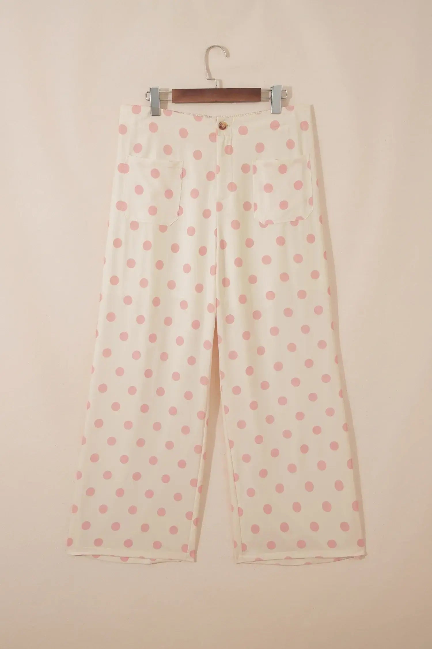 Black Polka Dot Print Patched Pocket Mid-rise Straight Leg Pants